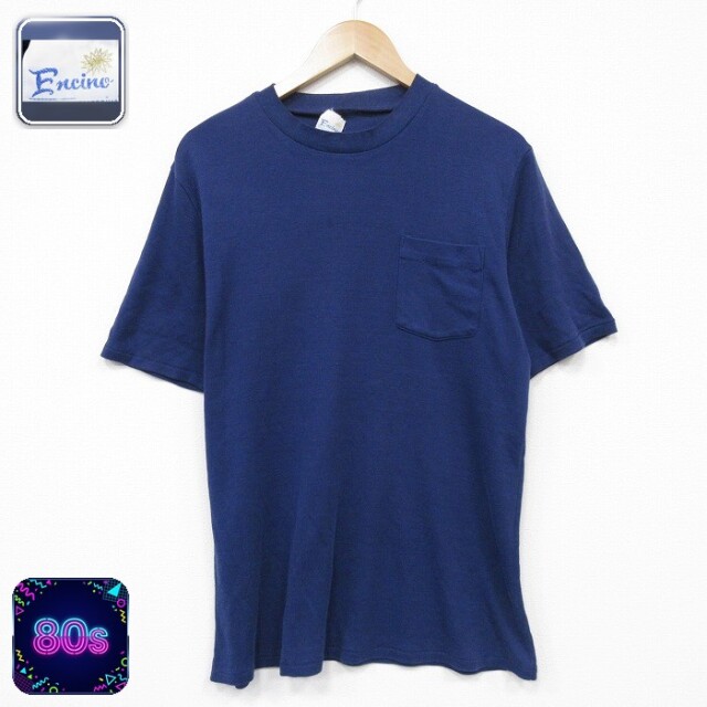 80s 半袖Tシャツ 胸ポケット ネイビー メンズL相当 | 古着