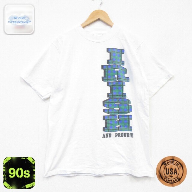 90s 半袖Tシャツ アイリッシュ ホワイト メンズL相当 | 古着