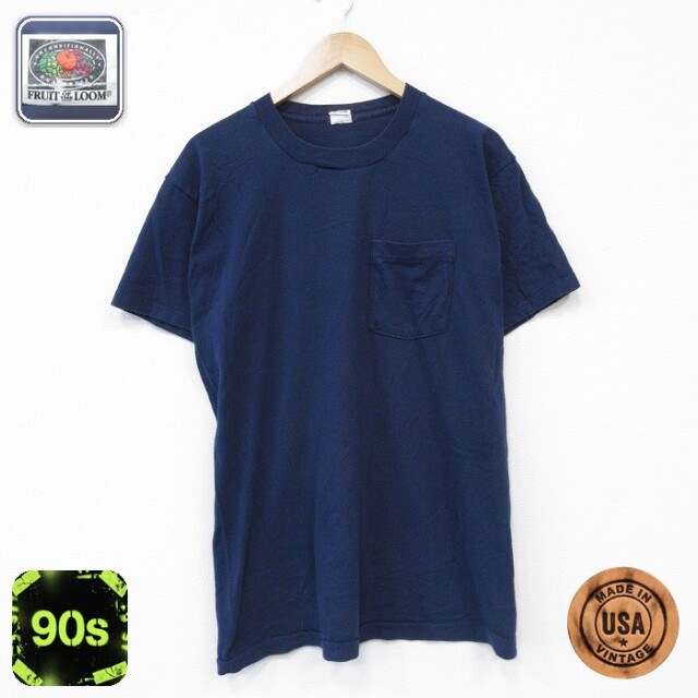 フルーツオブザルーム 90s 半袖Tシャツ 胸ポケット付き ネイビー メンズL相当 | 古着