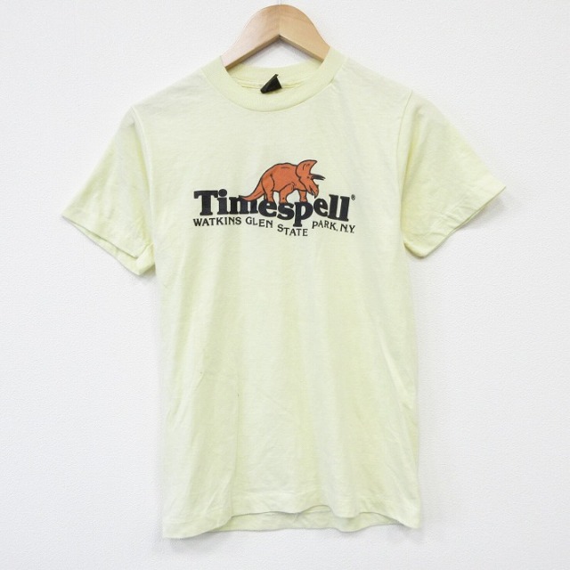 80s 半袖Tシャツ トリケラトプス イエロー メンズS相当 | 古着