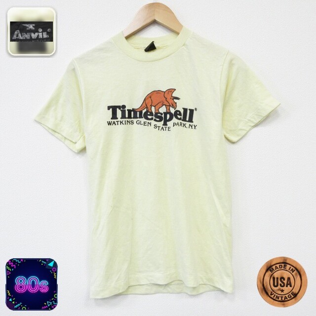 80s 半袖Tシャツ トリケラトプス イエロー メンズS相当 | 古着