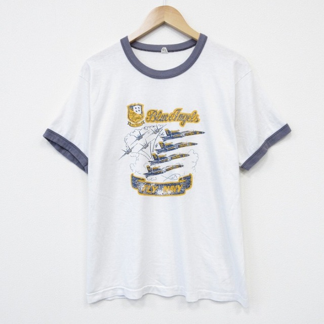 スクリーンスターズ 80s 半袖Tシャツ ブルーエンジェルズ ホワイト メンズL相当 | 古着