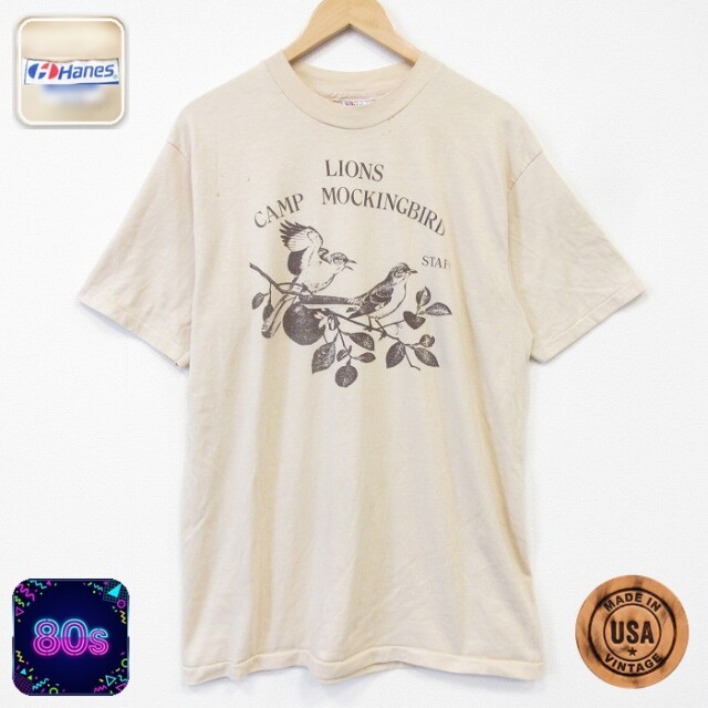 ヘインズ 80s 半袖Tシャツ 鳥 ベージュ メンズXL相当 | 古着