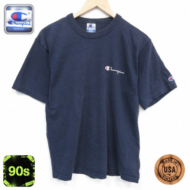 チャンピオン 90s 半袖Tシャツ ワンポイントロゴ ネイビー メンズM相当 | 古着
