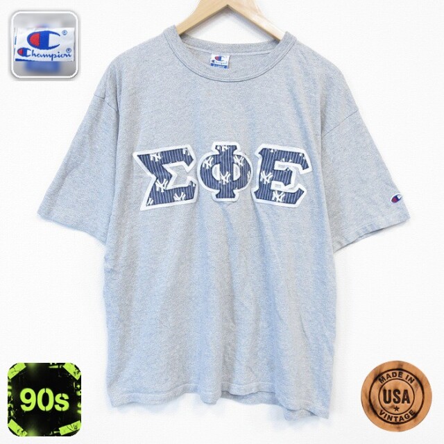 90s 半袖Tシャツ ギリシャ文字 グレー メンズXL相当 | 古着