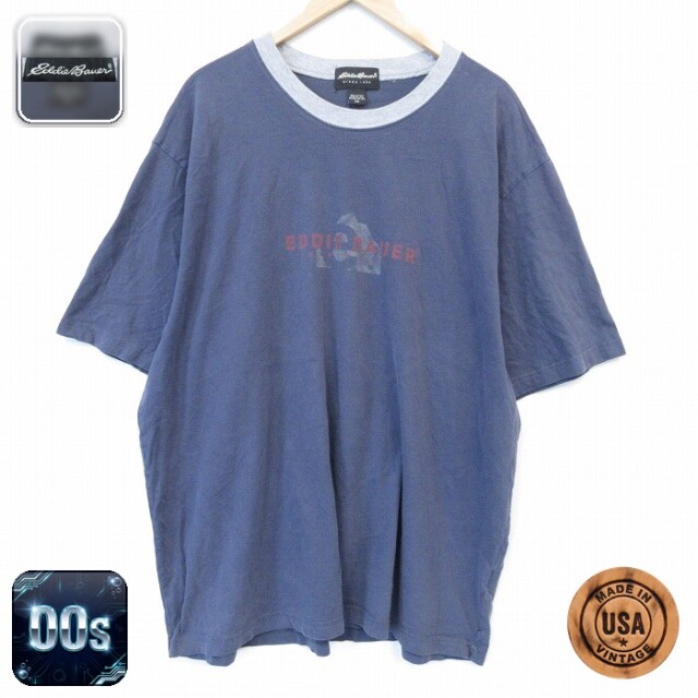 【20%OFF】エディーバウアー 00s 半袖Tシャツ ビッグロゴ ネイビー メンズXL相当 | 古着