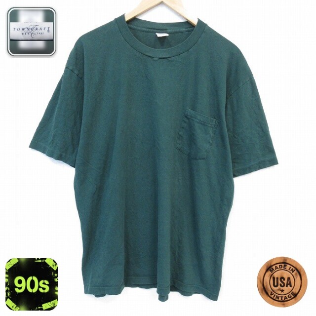 タウンクラフト 90s 半袖Tシャツ 胸ポケット付き グリーン メンズXL相当 | 古着