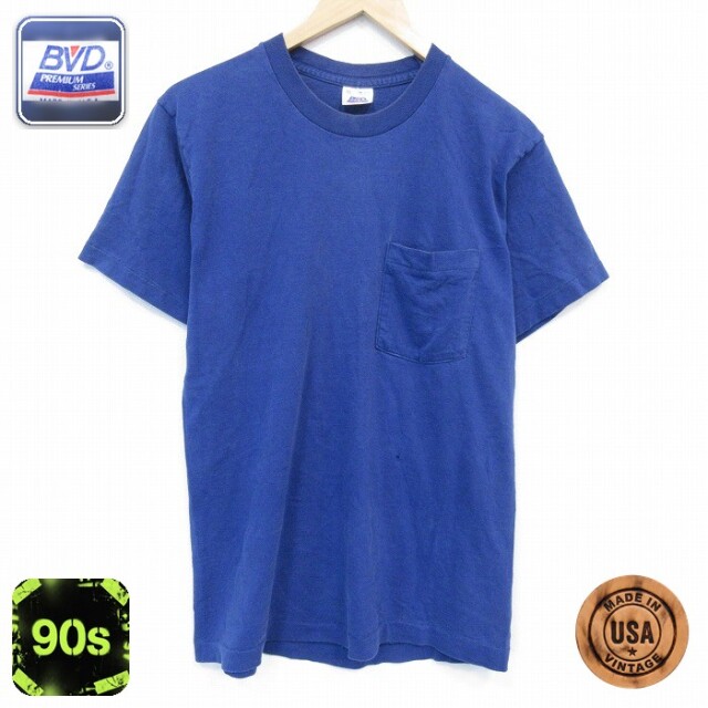 【20%OFF】BVD 90s 半袖Tシャツ 胸ポケット付き ブルー メンズM相当 | 古着