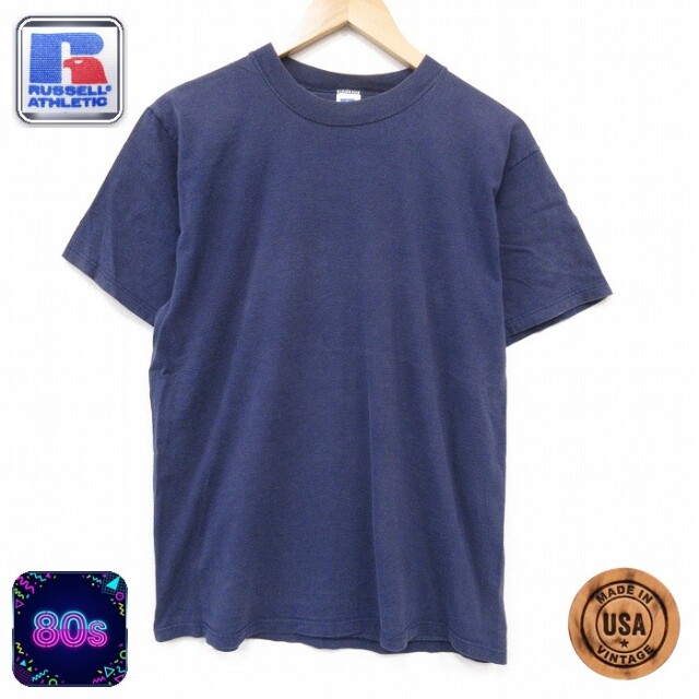 ラッセル 80s 半袖Tシャツ 無地 ネイビー メンズL相当 | 古着