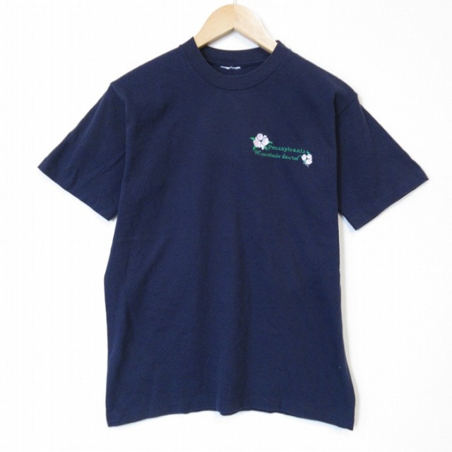 90s 半袖Tシャツ 花 ネイビー メンズM相当 | 古着
