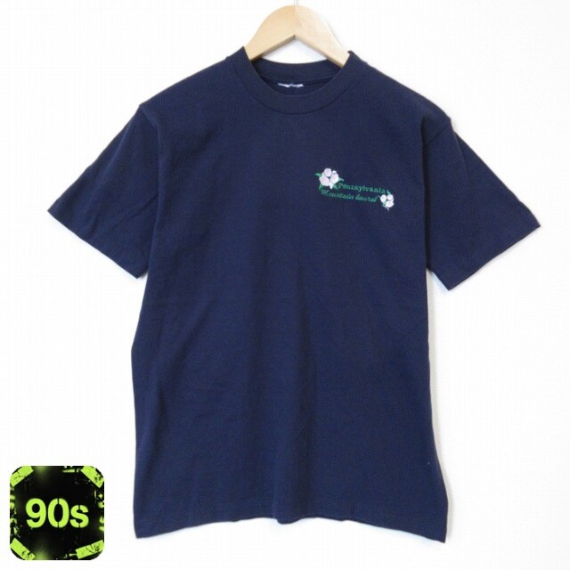 90s 半袖Tシャツ 花 ネイビー メンズM相当 | 古着