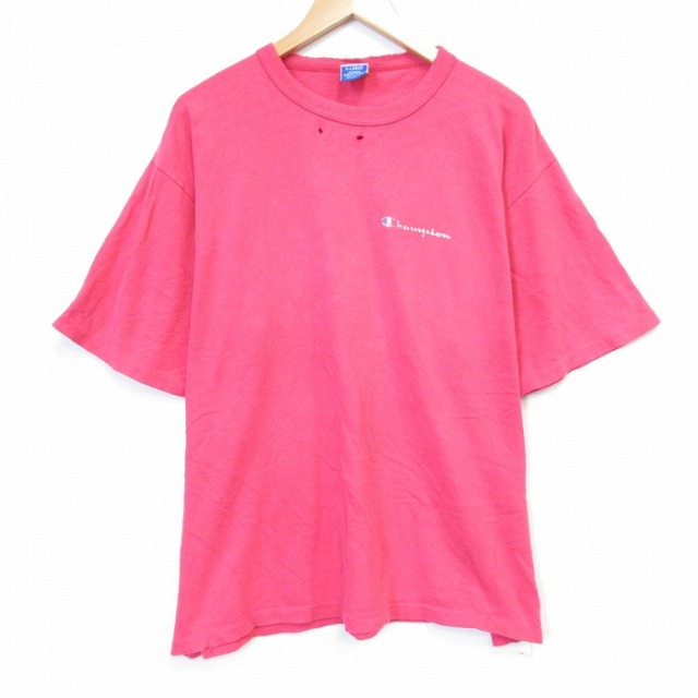 チャンピオン 90s 半袖Tシャツ ワンポイントロゴ ピンク メンズXL相当 | 古着