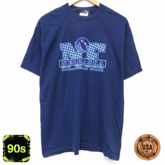 90s 半袖Tシャツ ネブラスカ ネイビー メンズL相当 | 古着