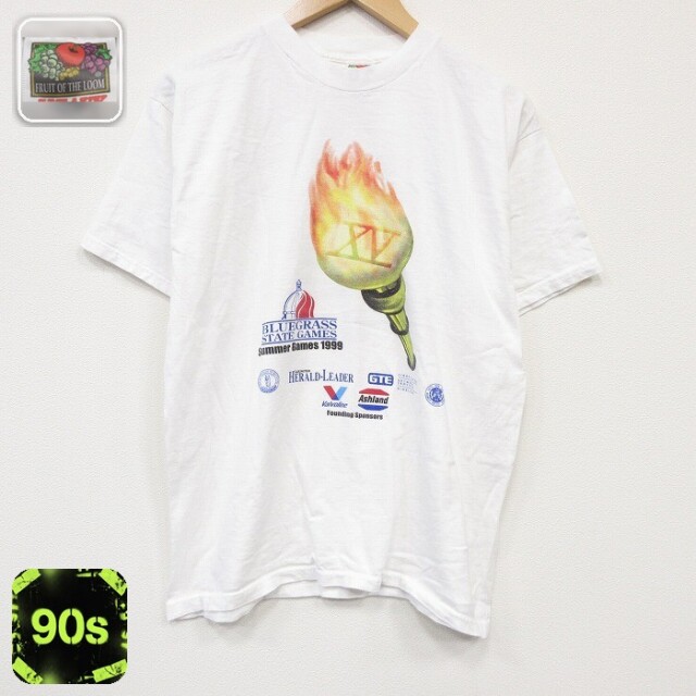 【20%OFF】フルーツオブザルーム 90s 半袖Tシャツ 聖火企業広告 ホワイト メンズL相当 | 古着
