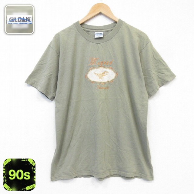 マウイ 90s 半袖Tシャツ 刺繍 カーキ メンズL相当 | 古着