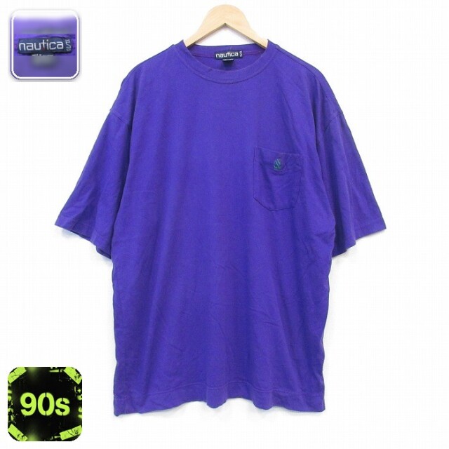 ノーティカ 90s 半袖Tシャツ ワンポイントロゴ パープル メンズXL相当 | 古着