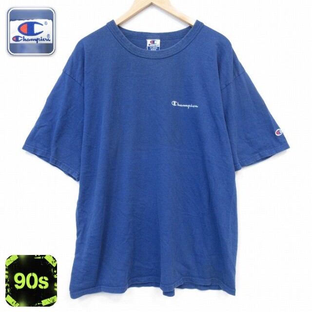 チャンピオン 90s 半袖Tシャツ ワンポイントロゴ ネイビー メンズXL相当 | 古着