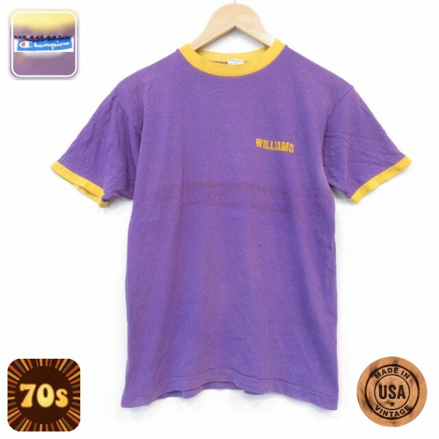 【20%OFF】チャンピオン 70s 半袖Tシャツ WILLIAMS フェード パープル メンズM相当 | 古着