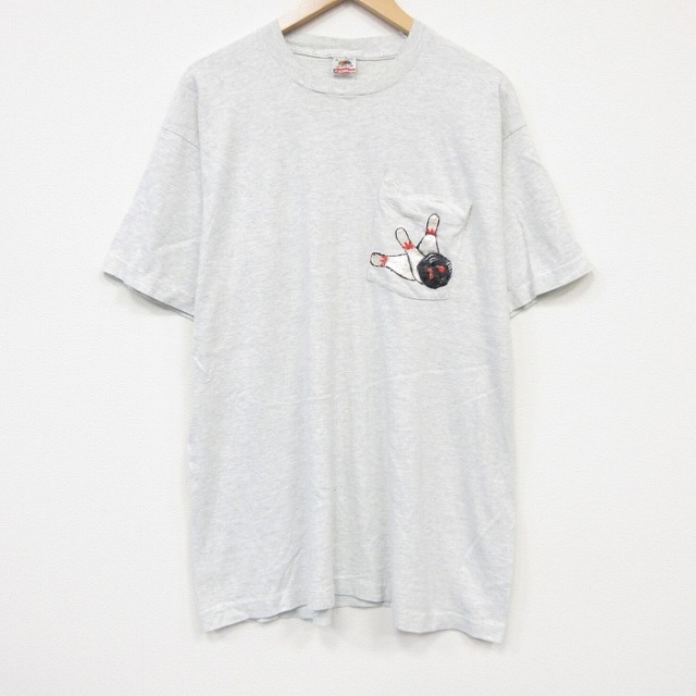 フルーツオブザルーム 90s 半袖Tシャツ ボウリングハンドペイント グレー メンズXL相当 | 古着