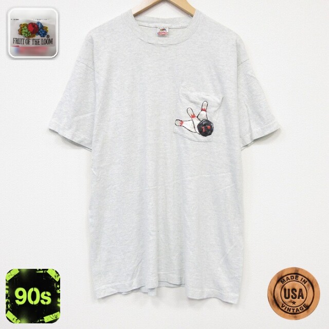 フルーツオブザルーム 90s 半袖Tシャツ ボウリングハンドペイント グレー メンズXL相当 | 古着