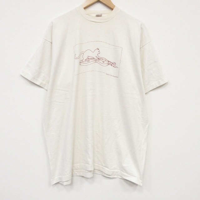 フルーツオブザルーム 90s 半袖Tシャツ ネコ ホワイト メンズXL相当 | 古着