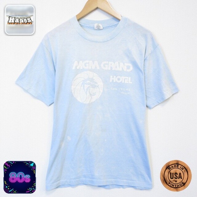 ヘインズ 80s 半袖Tシャツ MGMグランド ライトブルー メンズL相当 | 古着