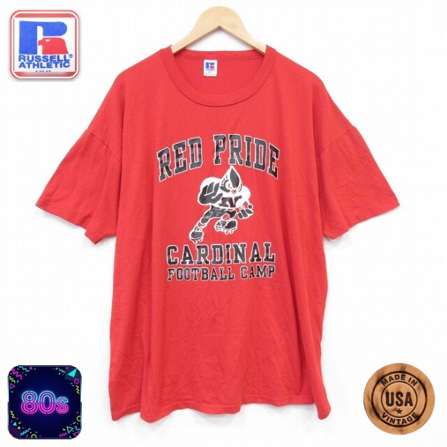 ラッセル 80s 半袖Tシャツ フットボール レッド メンズXL相当 | 古着