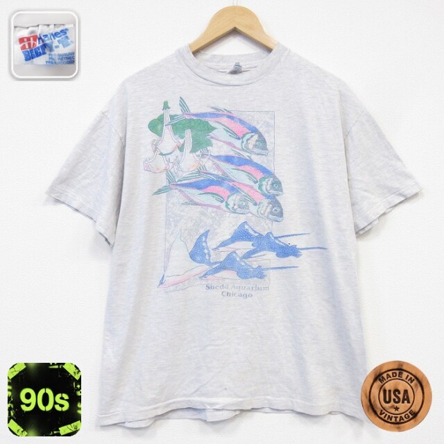 ヘインズ 90s 半袖Tシャツ 魚 グレー メンズL相当 | 古着