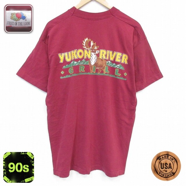 フルーツオブザルーム 90s 半袖Tシャツ シカ バーガンディ メンズXL相当 | 古着