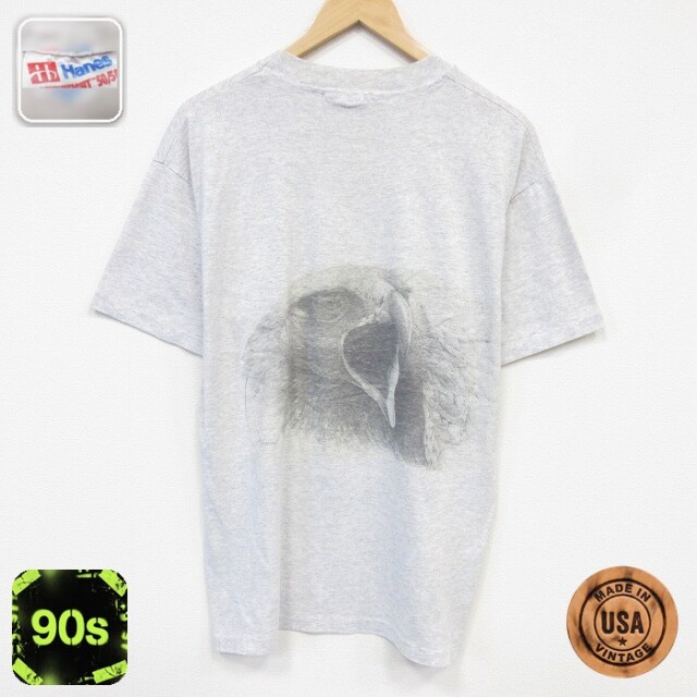 ヘインズ 90s 半袖Tシャツ 鳥 グレー メンズXL相当 | 古着