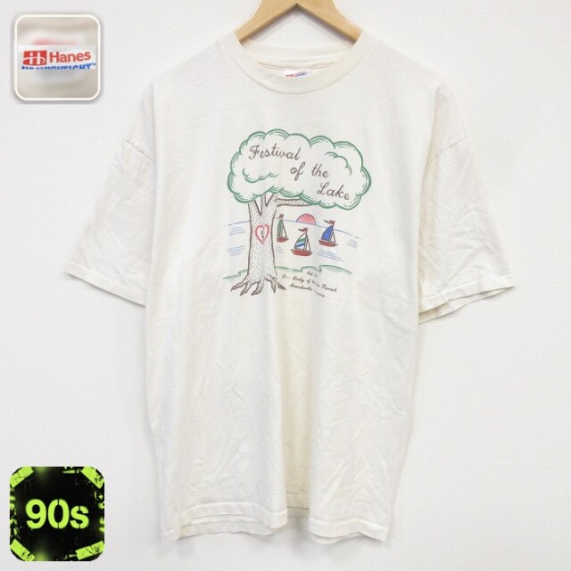 ヘインズ 90s 半袖Tシャツ ヨット ベージュ メンズXL相当 | 古着