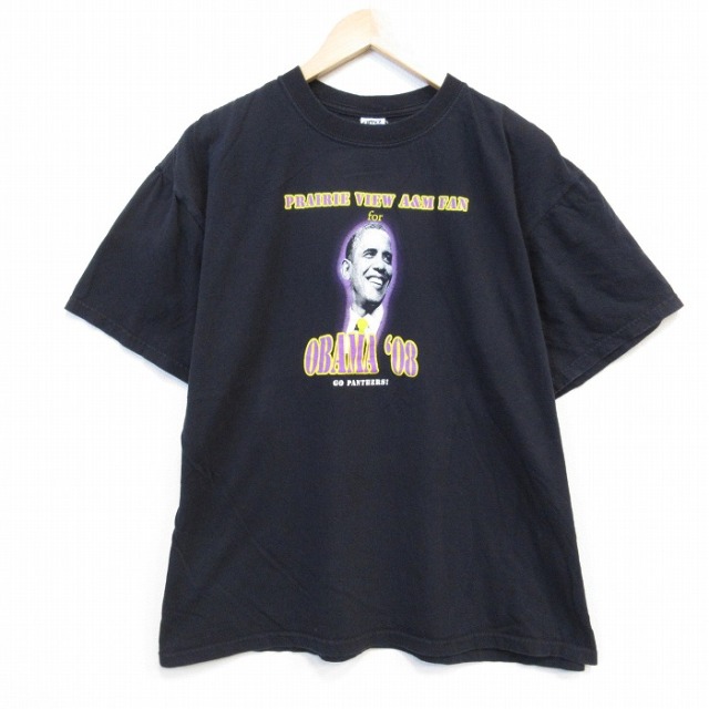 00s 半袖Tシャツ オバマ大統領 ブラック メンズXL相当 | 古着
