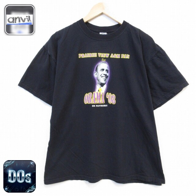00s 半袖Tシャツ オバマ大統領 ブラック メンズXL相当 | 古着