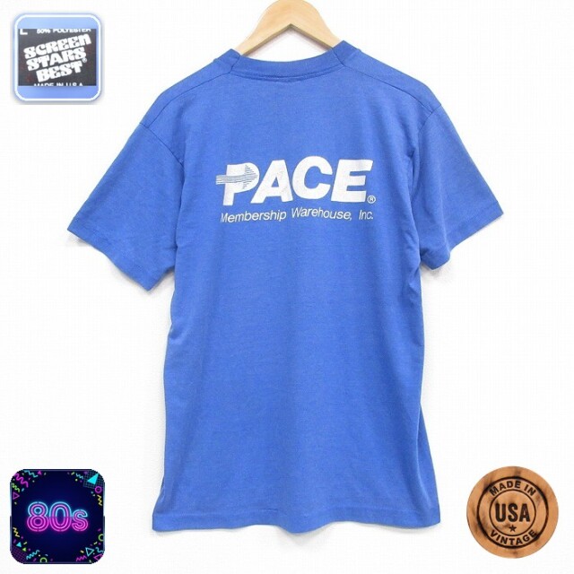 スクリーンスターズ 80s 半袖Tシャツ PACE ブルー メンズL相当 | 古着