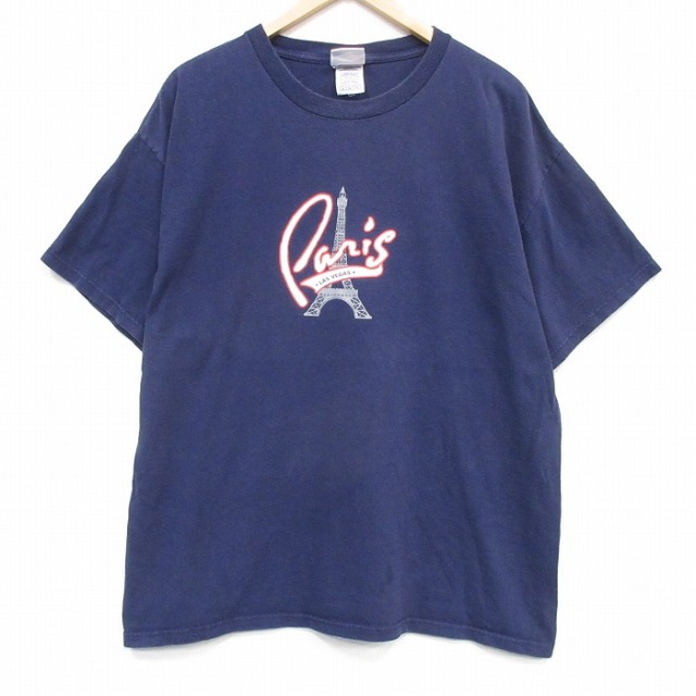 00s 半袖Tシャツ パリエッフェル塔 ネイビー メンズXL相当 | 古着
