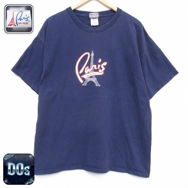 00s 半袖Tシャツ パリエッフェル塔 ネイビー メンズXL相当 | 古着