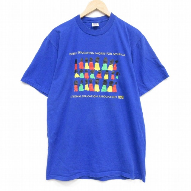 90s 半袖Tシャツ 教育労働組合 ブルー メンズL相当 | 古着
