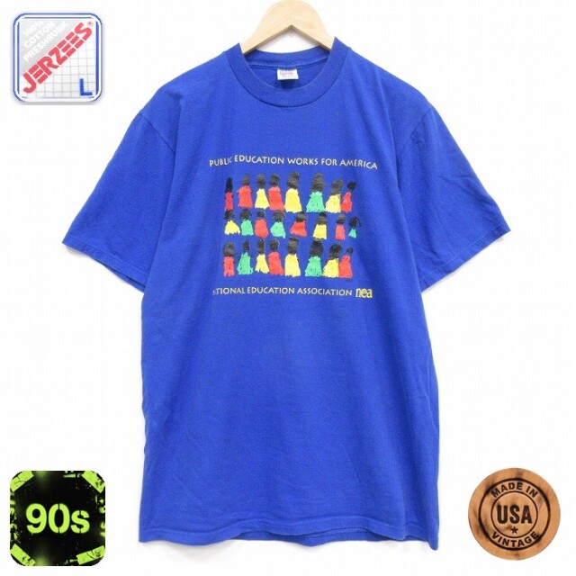 90s 半袖Tシャツ 教育労働組合 ブルー メンズL相当 | 古着