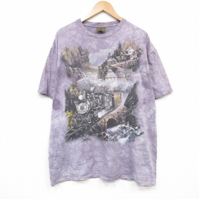 90s 半袖Tシャツ 汽車 パープル メンズXL相当 | 古着