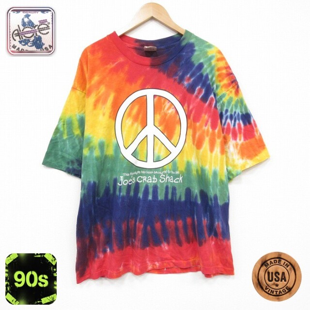 90s 半袖Tシャツ ピースマーク タイダイ レッド メンズXL相当 | 古着