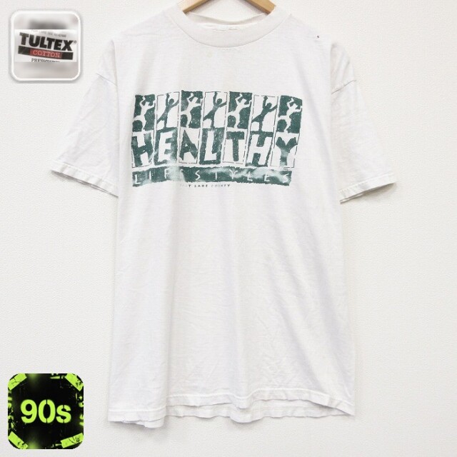TULTEX 90s 半袖Tシャツ HEALTHY ホワイト メンズXL相当 | 古着