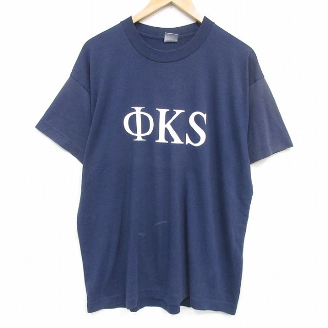 フルーツオブザルーム 90s 半袖Tシャツ ギリシャ文字 ネイビー メンズXL相当 | 古着