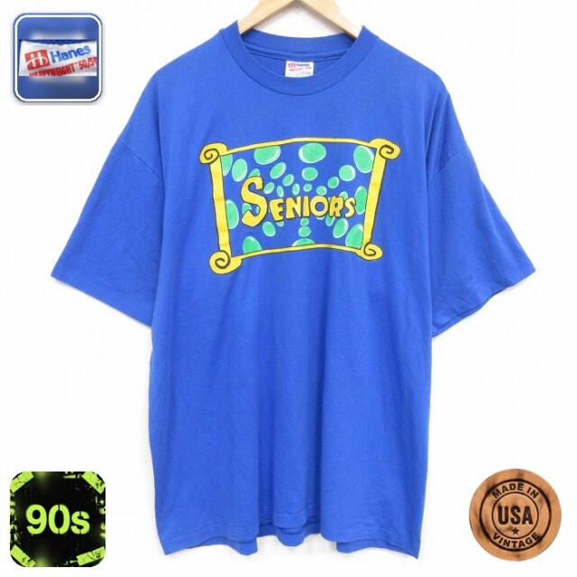 ヘインズ 90s 半袖Tシャツ SENIORS ブルー メンズXL相当 | 古着