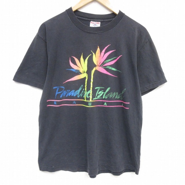 80s 半袖Tシャツ 花 ブラック メンズL相当 | 古着