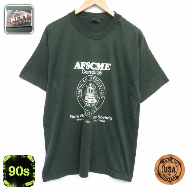 フルーツオブザルーム 90s 半袖Tシャツ AFSCME グリーン メンズXL相当 | 古着