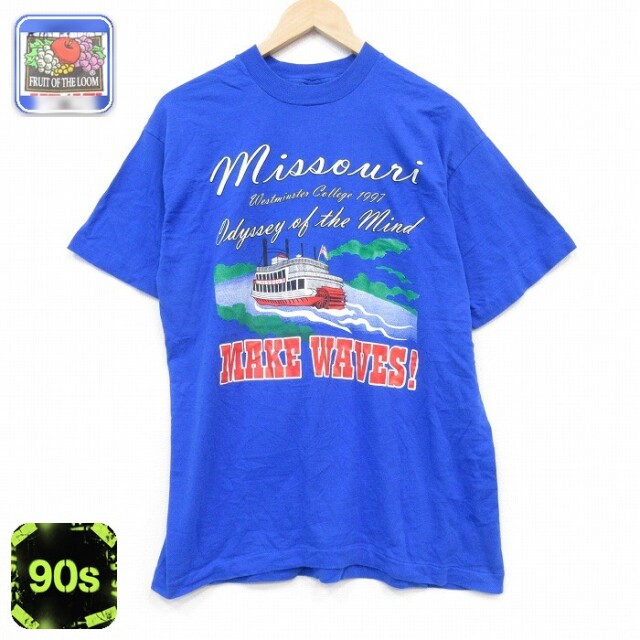 フルーツオブザルーム 90s 半袖Tシャツ ミズーリ ブルー メンズL相当 | 古着