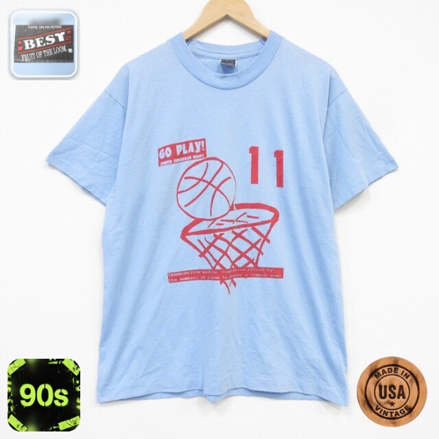 フルーツオブザルーム 90s 半袖Tシャツ バスケットボール ライトブルー メンズL相当 | 古着