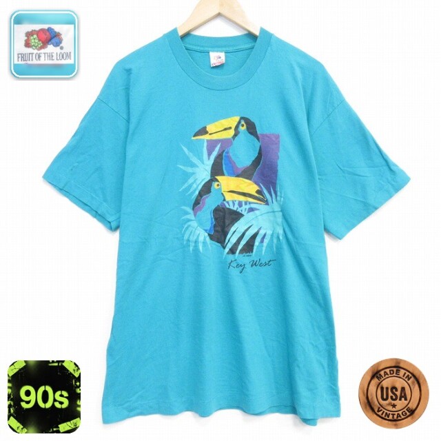 フルーツオブザルーム 90s 半袖Tシャツ 鳥 グリーン メンズXL相当 | 古着