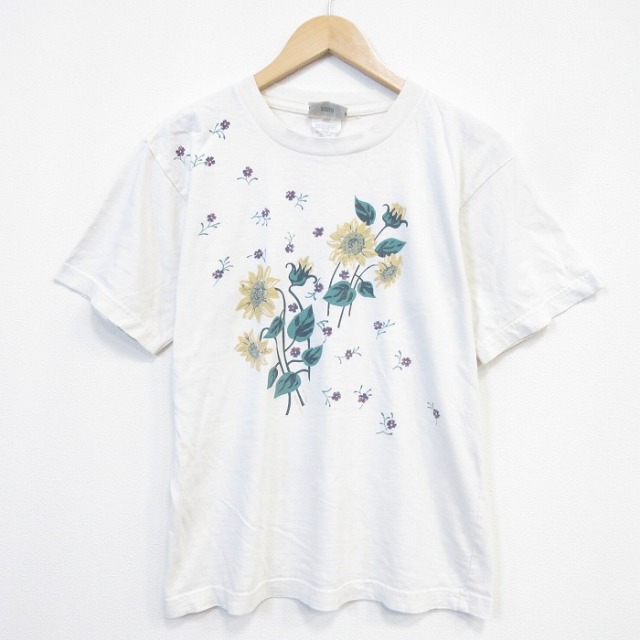 L★古着 NORTHERN REFRECTIONS 半袖 ビンテージ Tシャツ メンズ 00年代 00s ヒマワリ コットン クルーネック カナダ製 ホワイト【spe】 26jul02