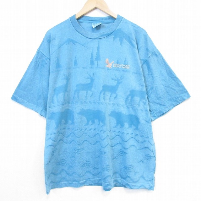 90s 半袖Tシャツ シカクマ ブルー メンズXL相当 | 古着